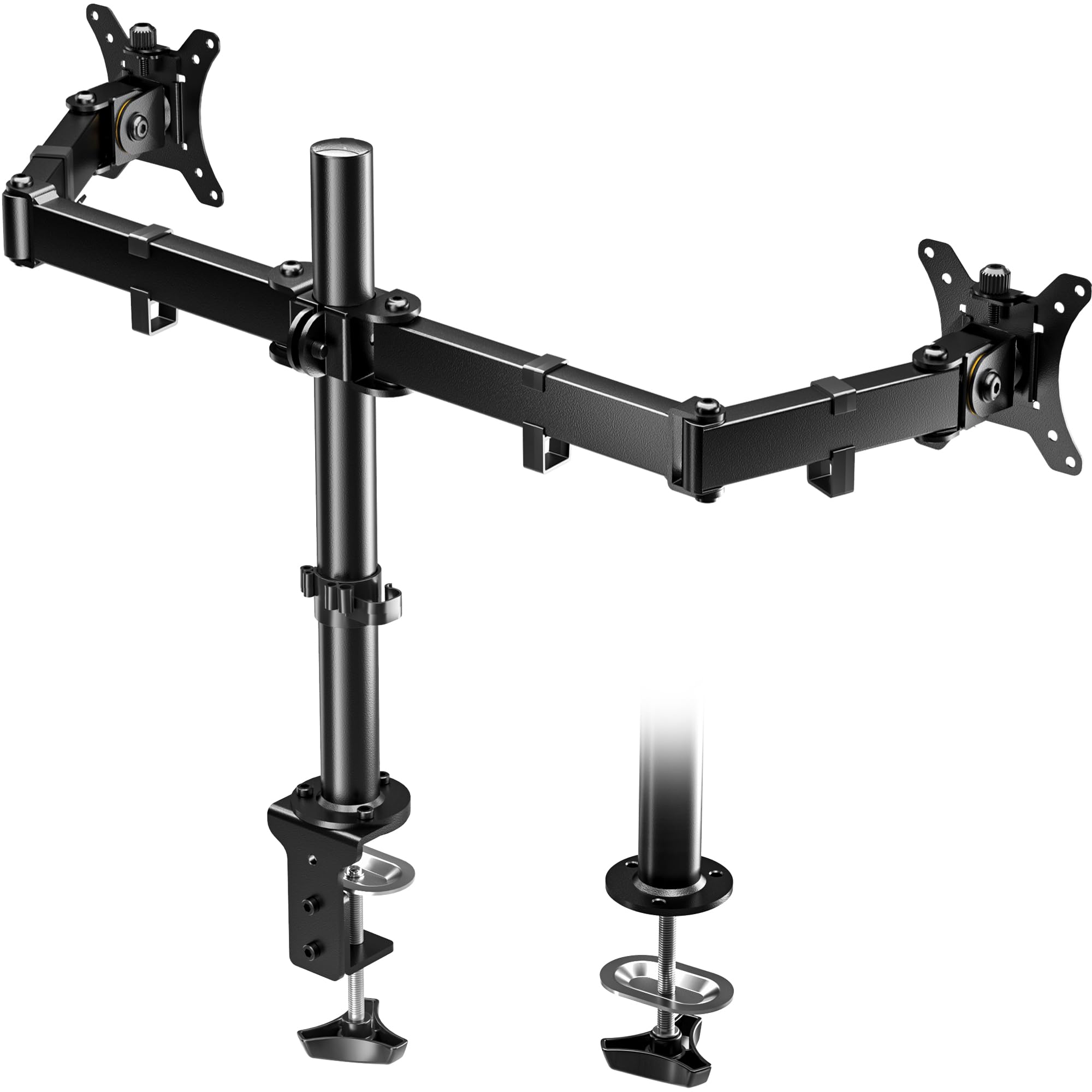 BONTEC Dual Monitor Stand for Desk, Arm Desk Mount for 13-32in Screens, Supports 10 kg per Arm, Adjustable Height 410 mm, Tilt ±45°, Swivel 180°, Rotate 360°, VESA 75/100 mm, Clamp & Grommet Base