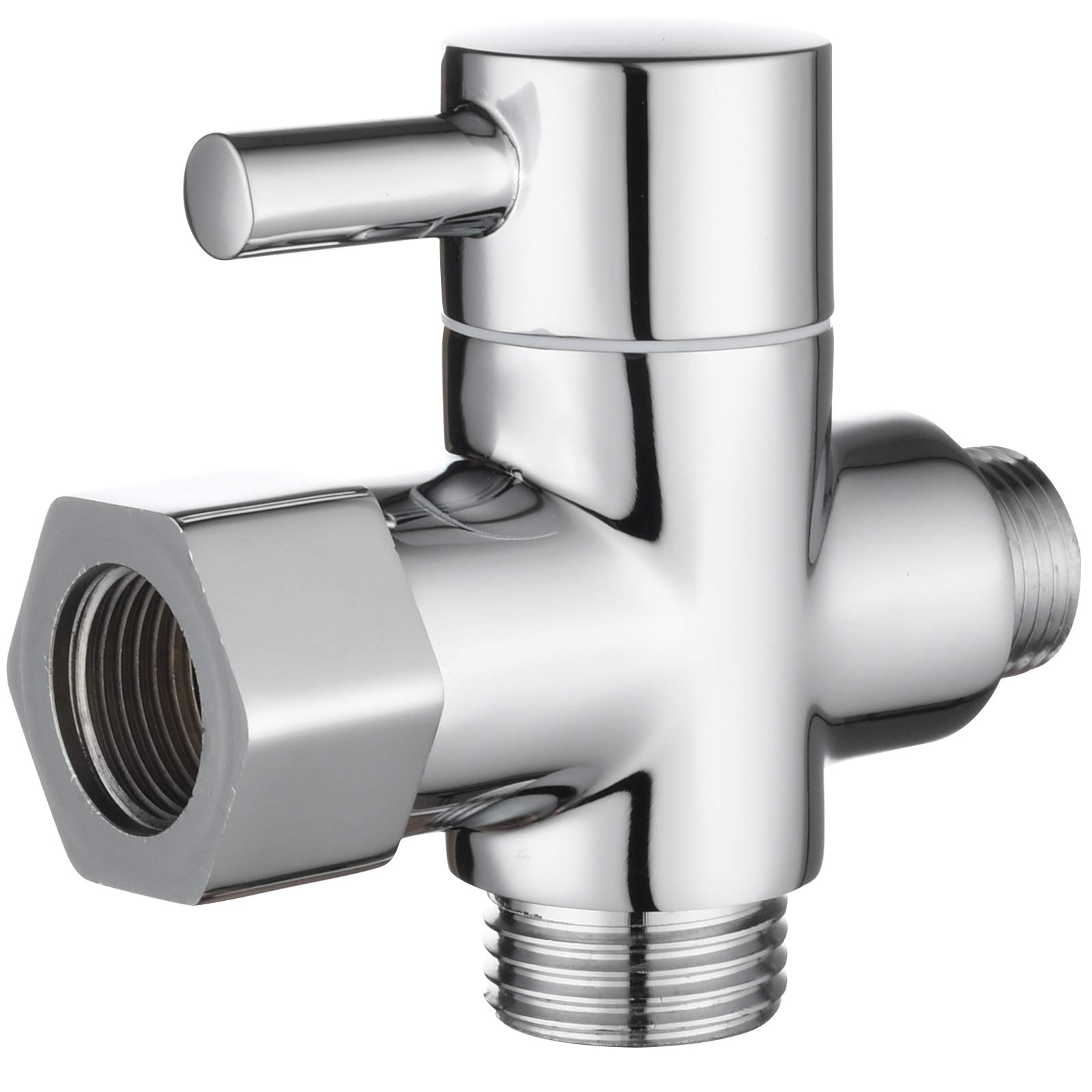 Tecmolog 3 Way Diverter Valve Brass Shut Off Valve 3/8”-12/17 T Adapter for Toilet Water Line,Chrome,DSF007D
