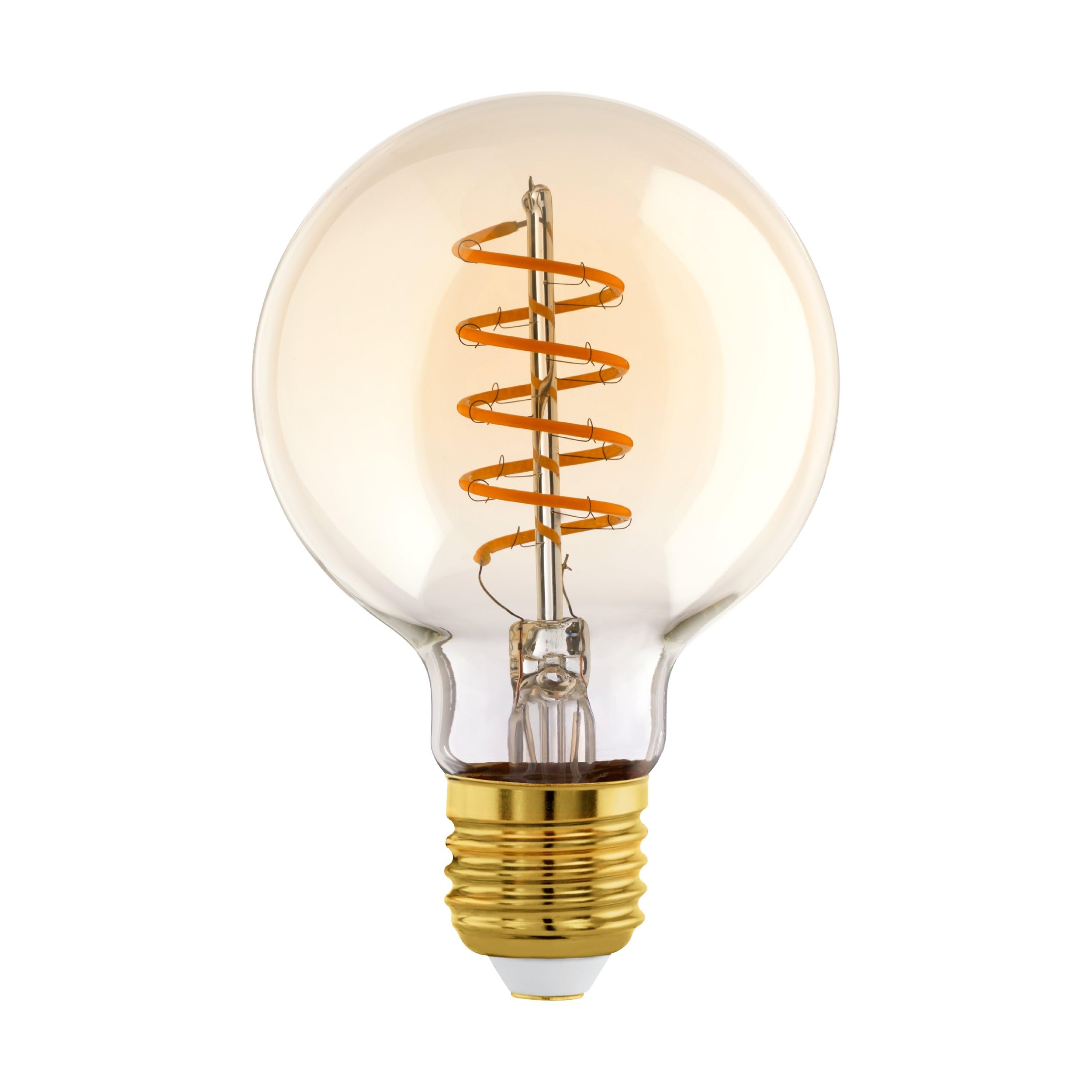 Eglo Dimmable E27 LED globe, amber vintage spiral filament light bulb, Edison lamp for retro lighting, 4 watt (equivalent to 25 watt), 245 lumen, warm white glow, 2200k, G80, Ø 3"
