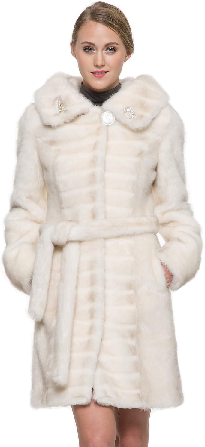 Clearance! Adelaqueen Women's Ivory Mink Faux Fur Winter Coat with Hood