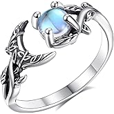 Vito 925 Sterling Silver Adjustable Leaf Rings for Women Men, Turquoise Oliver Leaves Open Band Ring Moonstone Tree of Life Moon Ring Jewelry Gift for Wedding Engagement
