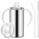 Vermida 12oz Stainless Steel Sippy Cups for Toddlers with Handles, Spill Proof Double Wall Vacuum Insulated Sippy Cups, Kids Straw Cups with Extra Lids for School, Outdoor