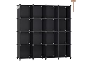 DINMO 16 Cubes Storage Organizer, Bookcase, Display Shelf with Wooden Mallet, Cabinet Storage for Kids, Adult, Office, Bedroom, Bathroom, Black