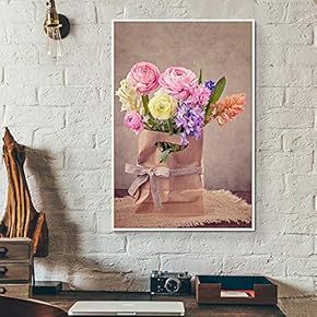 Floating Framed for Living Room Bedroom Retro Flower for