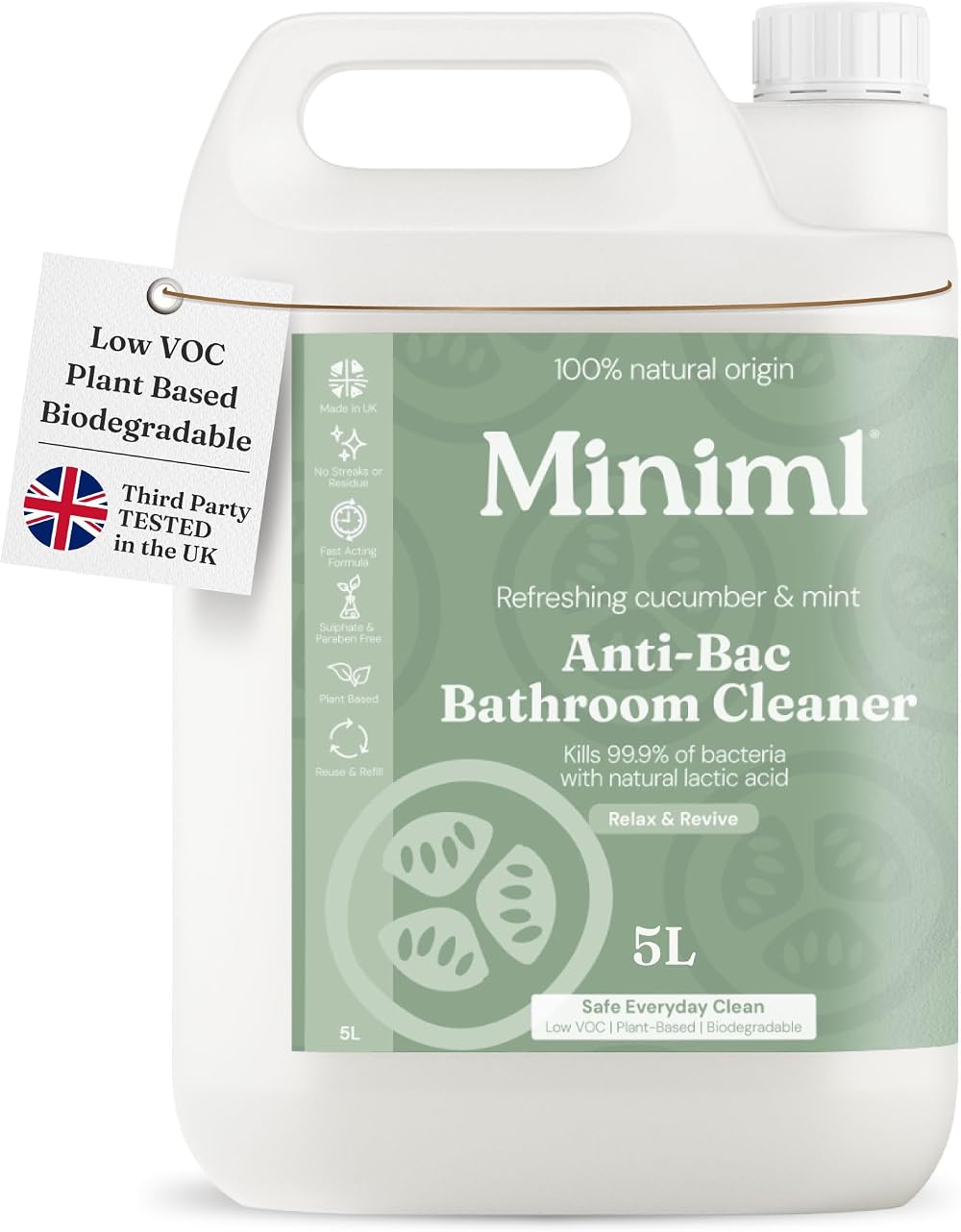 Miniml Anti-Bac Bathroom Cleaner 5L Refill Cucumber Mint Scent