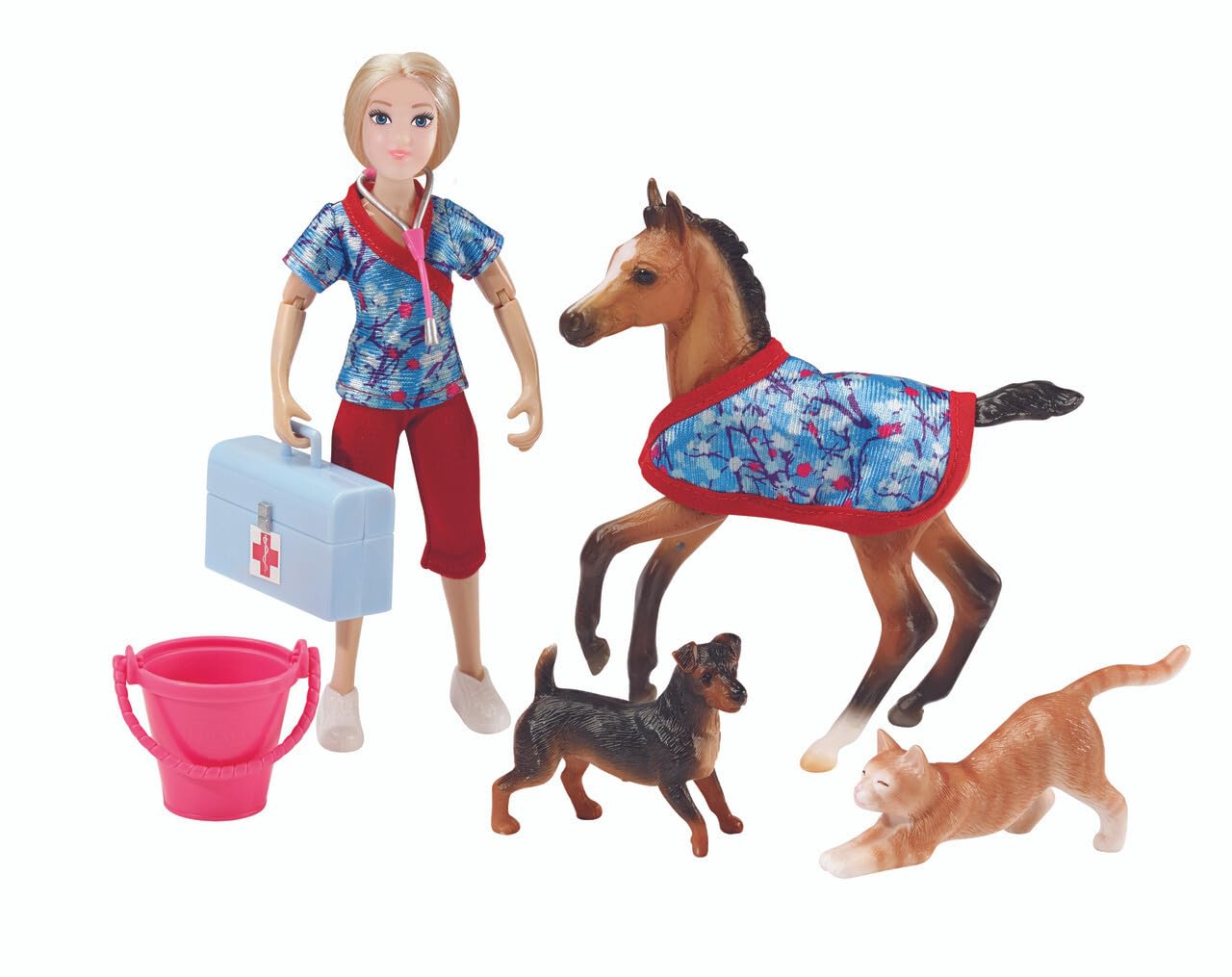 Breyer Freedom Series Day at The Vet Doll & Animals Set | 8 Piece Playset with 6" Fully Articulated Rider Doll | 1:12 Scale
