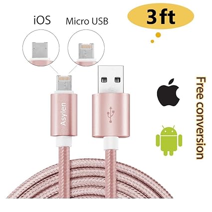 Amazon Asylen 3 Ftリバーシブルマイクロusbケーブルおよびapple