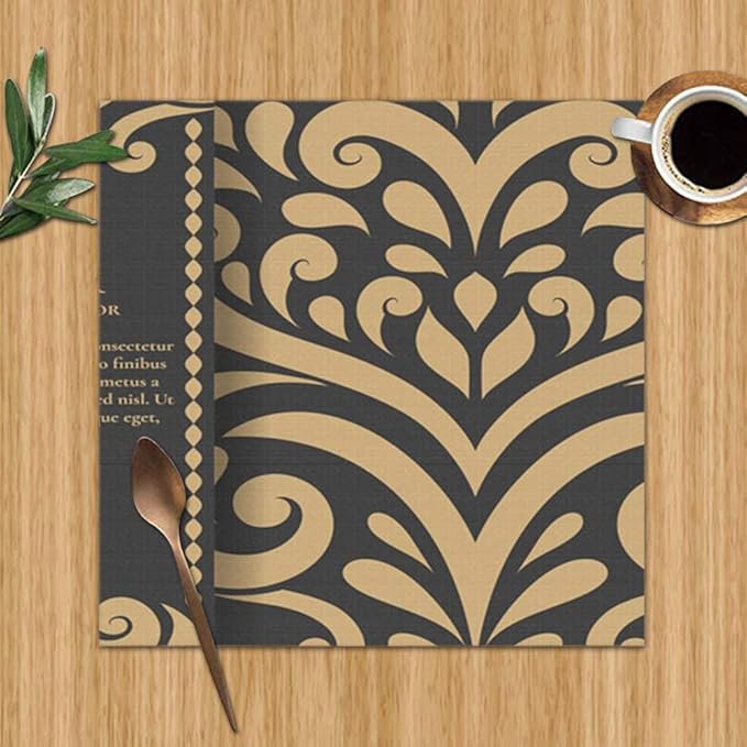 Gold Vintage Greeting Card On Black Table Mats Placemats