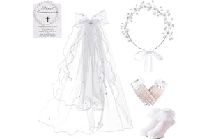 Yewkit First Communion Veils Set 1st Communion Wreath Veil Pearl Bracelet Gloves Sock Accessories