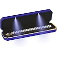 Luxury LED Necklace Long Chain Gift Box with LED Light, Velvet Jewelry Box Storage Case Organizer Holder (Blue)