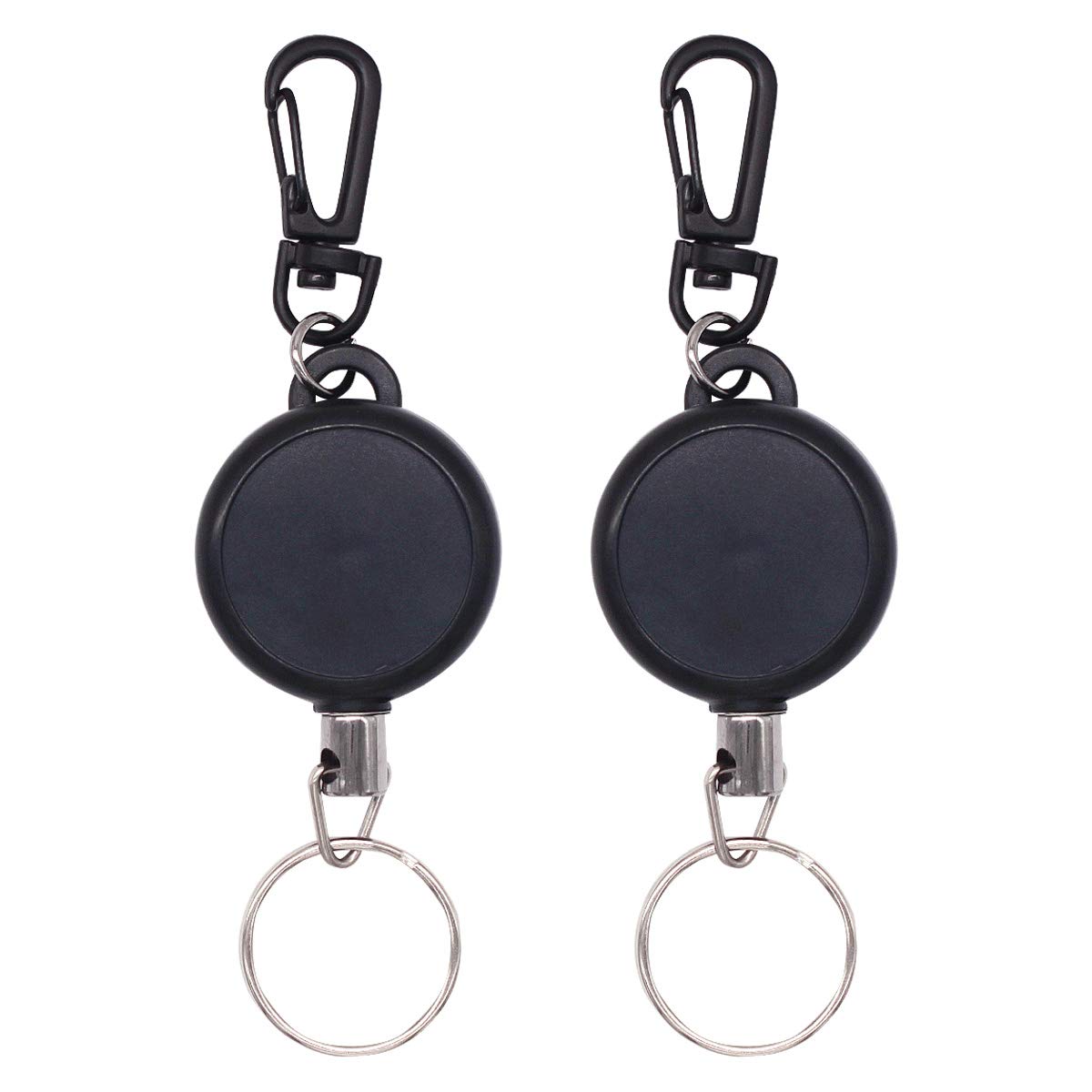 Natuce 2 Pieces Retractable Key Chain, Heavy Duty Key Reel with 23 inch Steel Wire Rope, Retractable Key Recoil Pull Badge Reel Key Chain Key Ring for ID Badge Holder, Black