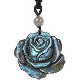 Natural Labradorite Pendant Necklace for Unisex Crystal Stone Amulet Necklace with Adjustable Cord 18 to 28 inch