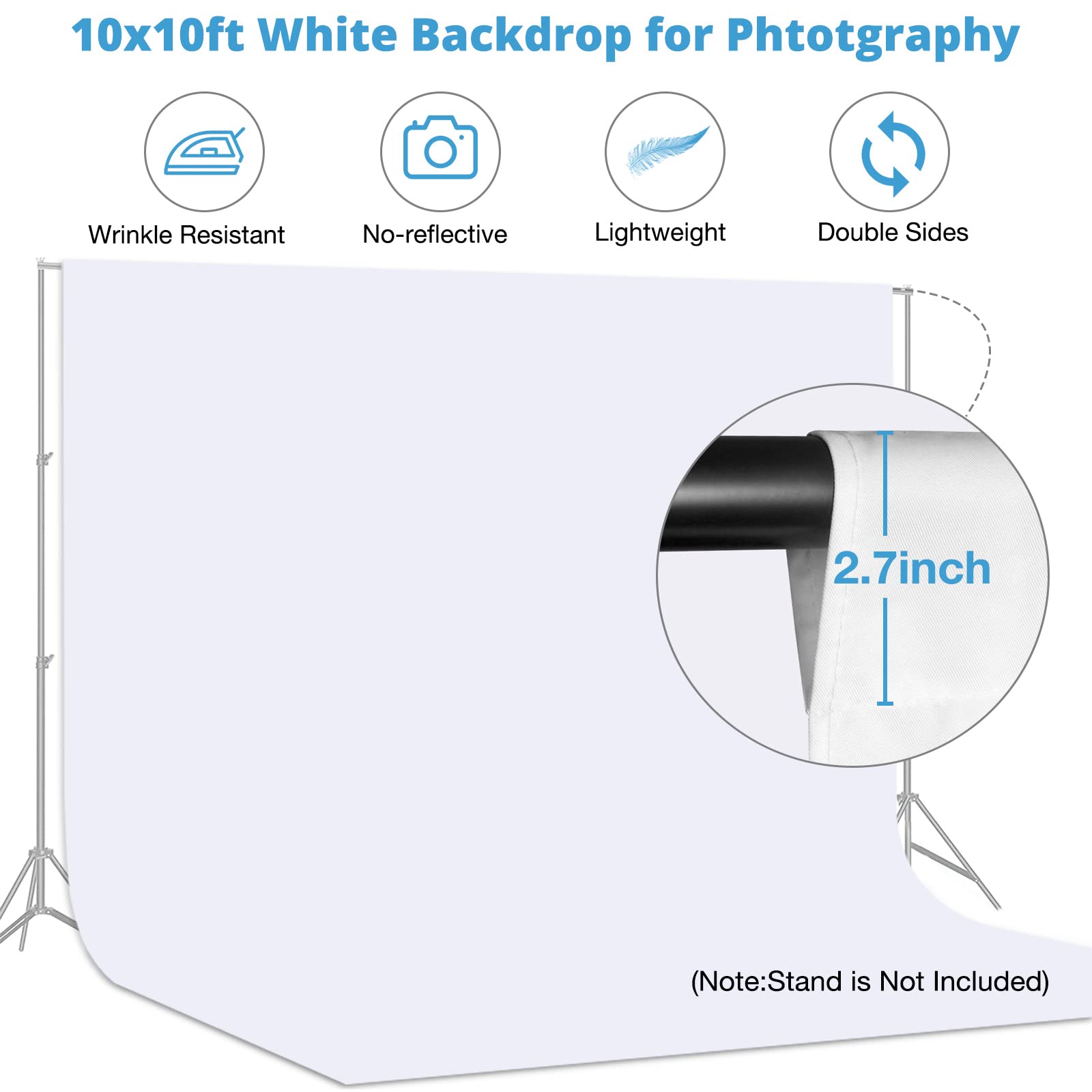 Aimosen 10x10 FT White Backdrop Background for Photography, Large Pure Photo Backdrop Curtain Drapes, High Density Screen Backdrops for Party Portrait Photoshoots Booth Video Studio