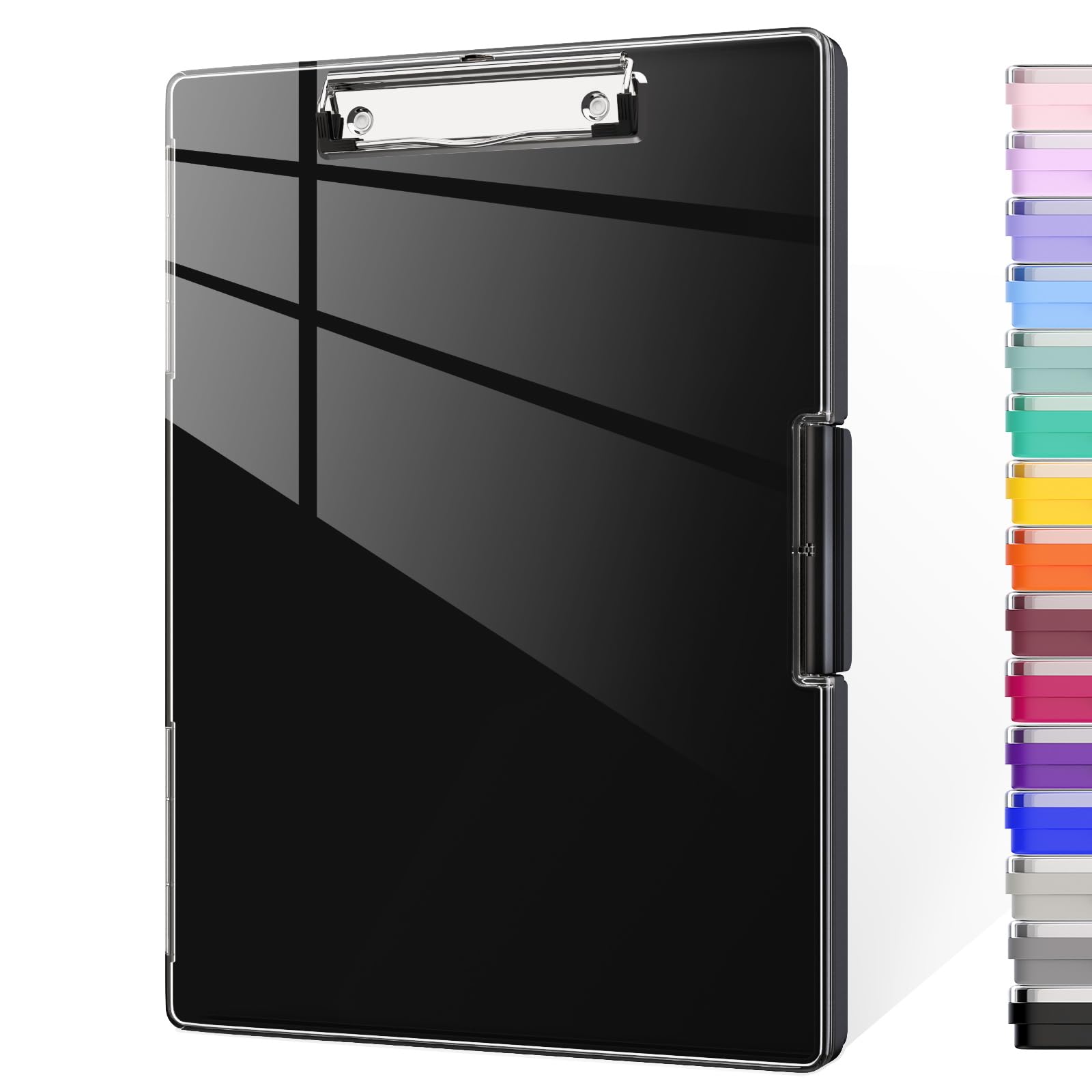 Piasoenc Clipboard with Storage, 8.5 x 11 Clip Boards with 2 Storage Case and A4 Paper Folder, Clear Dry Erase Top Panel, Heavy Duty Plastic, Folio & Side-Opening, for Nurses, Teachers, Lawers,Black