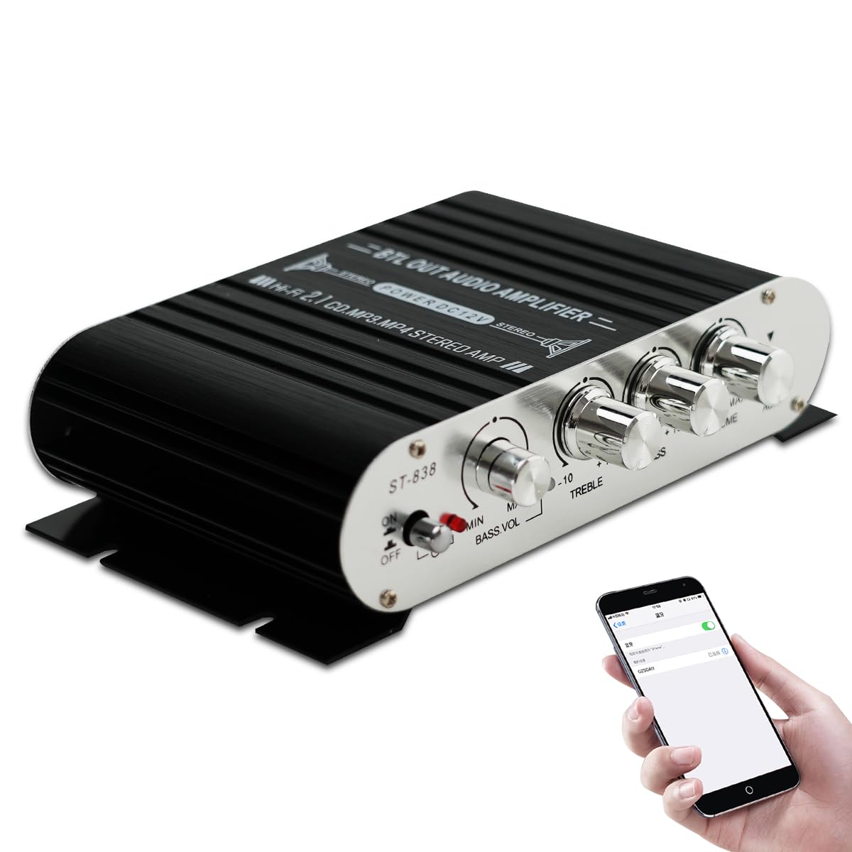 Photo 1 of 2.1 Channel Bluetooth HiFi Stereo Subwoofer Amplifier, RMS 20Wx2+40W Mini Digital Audio Power Amplifier & Bass Treble Control for Home Speakers, 80W Amplifier Audio Stereo Bass Amp with Power Supply.