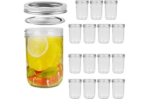 15 Pack Mason Jars 8 oz with Regular Mouth, Canning Glass Jars with Lids for Jam, Jelly, Honey, Beans, Spice, Wedding Favors,