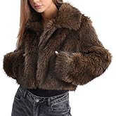 Amazhiyu Women's Faux Fur Cropped Coat Winter Open-front Long Sleeve Jackets Warm