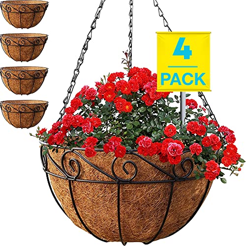 Hanging Planters for Outdoor Plants (4 Pack) 10" Extra Deep Hanging