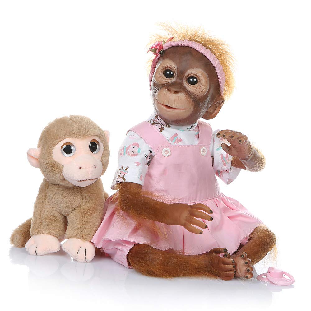 Pinky Reborn Baby Dolls 21inch Handmade Newborn Baby Monkey Soft Silicone Vinyl Lifelike Reborn Doll Best Gift for Kids Xmas
