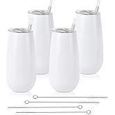 4-Pack Stemless Wine Tumbler, Double Insulated, 6 Oz, Reusable, with Lid - Champagne & White Wine Flutes