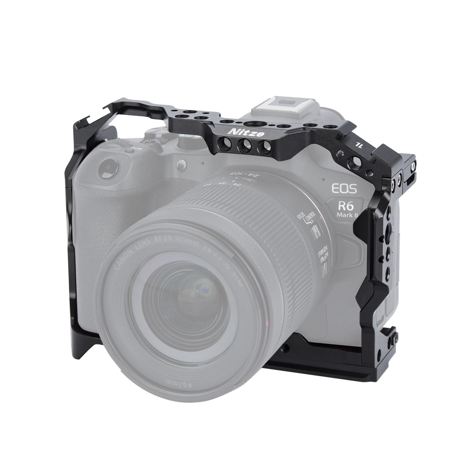 Nitze Camera Cage Compatible with Canon EOS R6 Mark III/ R6 Mark II/ R5 C/ R5/ R6 Camera, Camera Cage with Built-In NATO Rail, Dual Cold Shoe and Arca Quick Release Plate - T-C04A