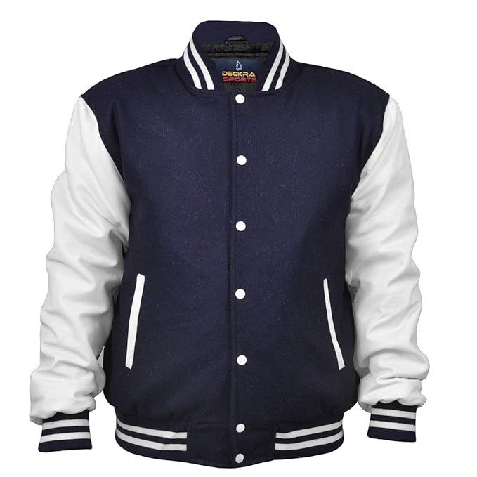 Men's Varsity Jacket Genuine Leather Sleeve and Wool Blend Letterman