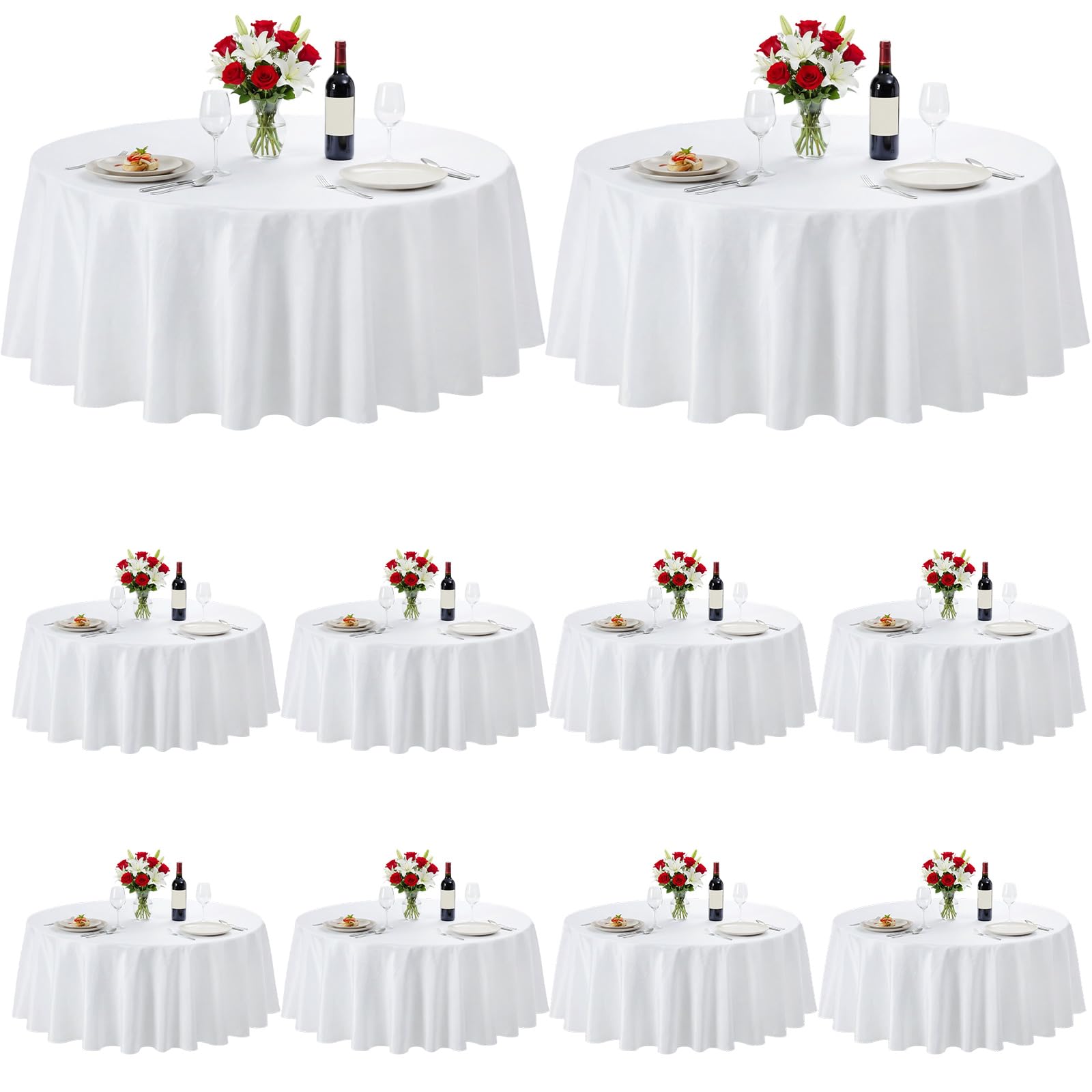 Photo 1 of LemonRoad 12 Pack White Round Tablecloths 60 Inches Washable Polyester Table Cloth Fit 20 to 42 Inches Tables for Dining Buffet Party Camping Wedding