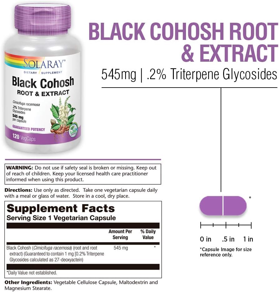 Solaray Black Cohosh Root & Extract 545mg | Womens Health & Menopause Support Supplement | Non-GMO | 120 VegCaps: Health & Personal Care