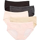 Hanes Women's Cotton Stretch Hipster Panty - 5 Pack, 41W5CS, Black/Taupe/Light Buff, 7
