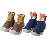 FABRST 2 Pairs Baby Sock Shoes Toddler Infant Non Slip Soft Rubber Sole Slippers First Walking Shoes for Baby Boys Girls