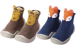 FABRST 2 Pairs Baby Sock Shoes Toddler Infant Non Slip Soft Rubber Sole Slippers First Walking Shoes for Baby Boys Girls