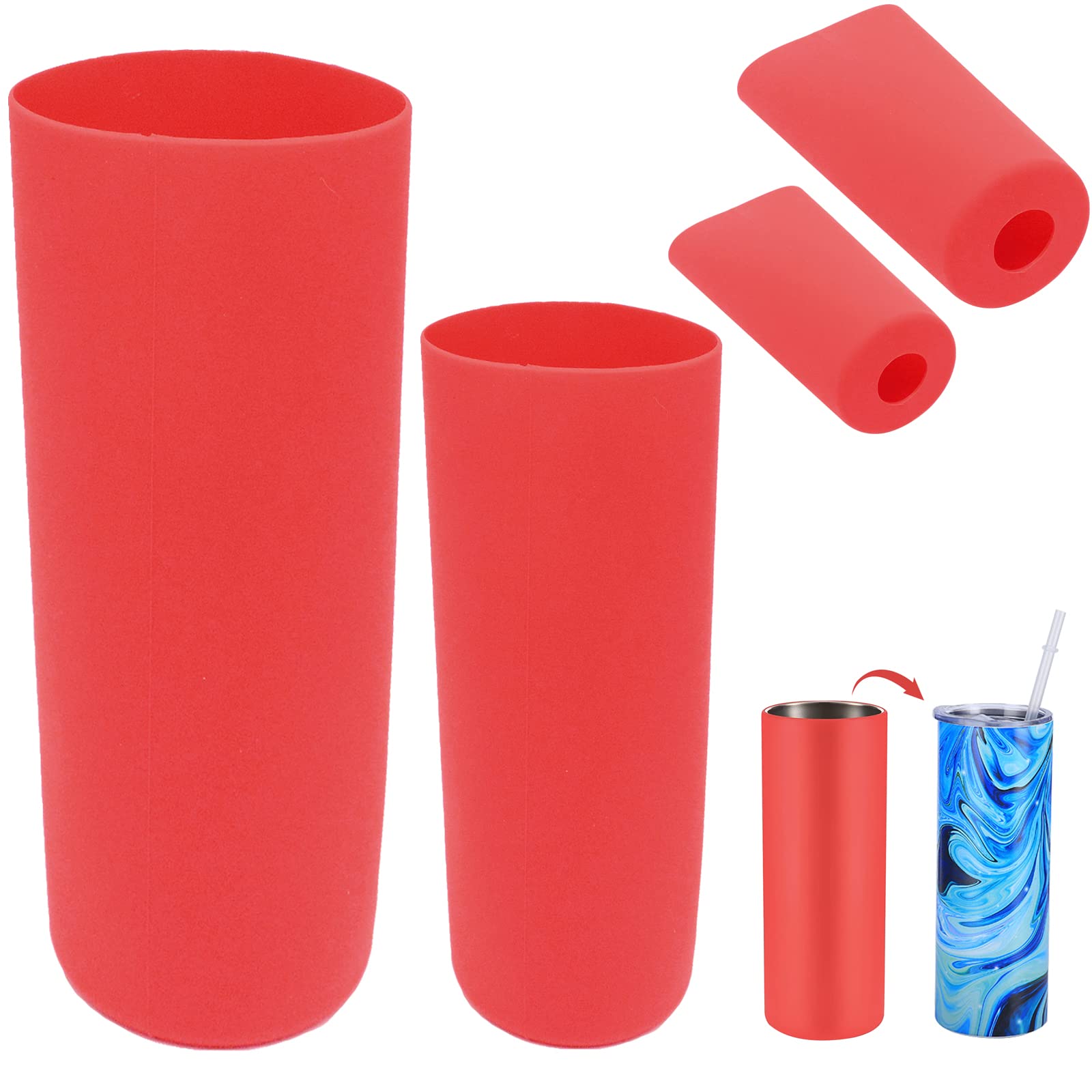 GORGECRAFT 2Pcs 2 Styles Seamless Silicone Sleeve 30oz Reusable Insulated Cup Sleeves Sublimation Tumbler Wrap Mug Clamp Sleeve Fixture for Full Wrap Tumbler Cups Home Glassware Accessories, Red