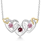 Gem Stone King 925 Silver and 10K Yellow Gold Red Rhodolite Garnet Pink and White Lab Grown Diamond Heart Shape Pendant Necklace For Women (0.93 Cttw, with 18 Inch Chain)