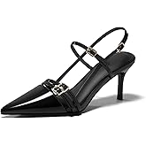 Coutgo Womens Slingback High Heels Strappy Closed Pointed Toe Pumps Ankle Strap Dress Shoes