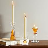 DN DECONATION Glass Candle Holder, Amber Clear Crystal Candlestick Holders | Set of 3, Tealight Candles Holder for Table Centerpiece Home Decor, Wedding Decorations Housewarming Gift Living Room Party