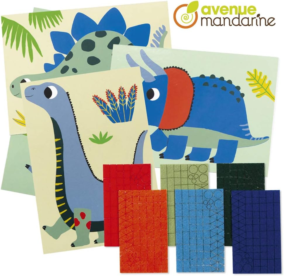 Avenue Mandarine, Ref KC091C, Felt Mosaic Dinosaur Boards Activity, 4 Dinosaur Cards, 15 x 21cm - Image 4