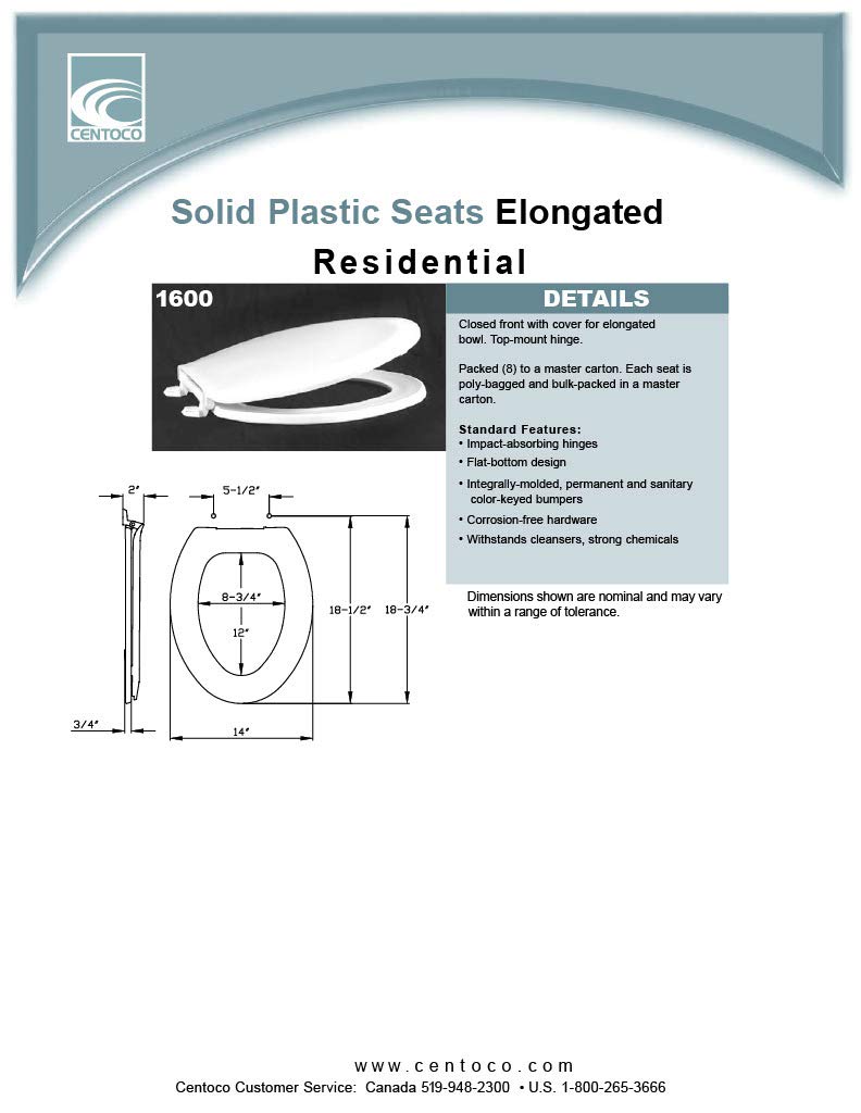 Centoco 1600-106 Elongated Plastic Toilet Seat, Standard Economy Model, Bone: Industrial & Scientific