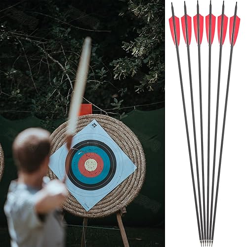 ZSHJGJR 31-Inch Carbon Hunting Arrows Spine 500 With Turkey Feather Fletching - For Compound & Recurve Bows