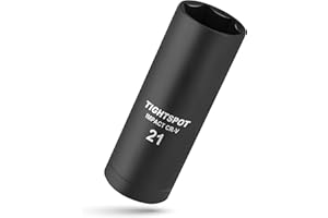 TIGHTSPOT 1/2 Inch Drive - 21 mm Deep Impact Socket with Anti-Rounding 6 Point Design, Heat-Treated CRV Steel, Metric