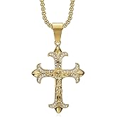 NEGS 18K Gold Plated Crucifix Cross Catholic Christ Pendant Stainless Steel Necklace for Men Women,24 Inch Chain Jesus Prayer Christian Easter Jewelry Gift
