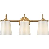 Lark Honey Medium Three Light Bath Vanity, Cased Opal Glass Shade, Installed Up/Down, Distressed Brass Finish
