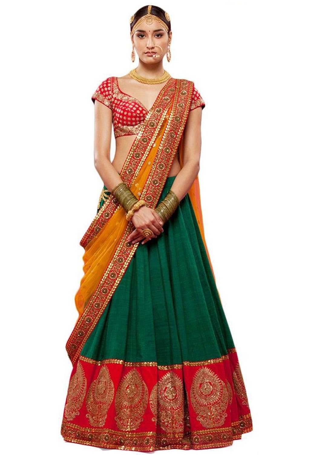 shopaholic georgette lehenga choli (gv38 goldgirl_red_free size)