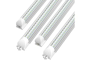 SHOPLED (Pack of 4) Linkable LED Utility Shop Lights for Garage, 6FT, 60W, LED Tube Ceiling Light T8 Integrated Single Fixture, 6000K, 8000LM Daylight V Shape, Basement, Offices, Clear Lens, Plug and Play