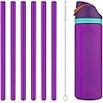 6pcs Replacement Straws for Owala FreeSip 24oz 32oz, Reusable Plastic Straws with Cleaning Brush for Owala Insulated Water Bottle 24 oz 32 oz and Flip 25 oz, Tumbler Accessories (Purple)