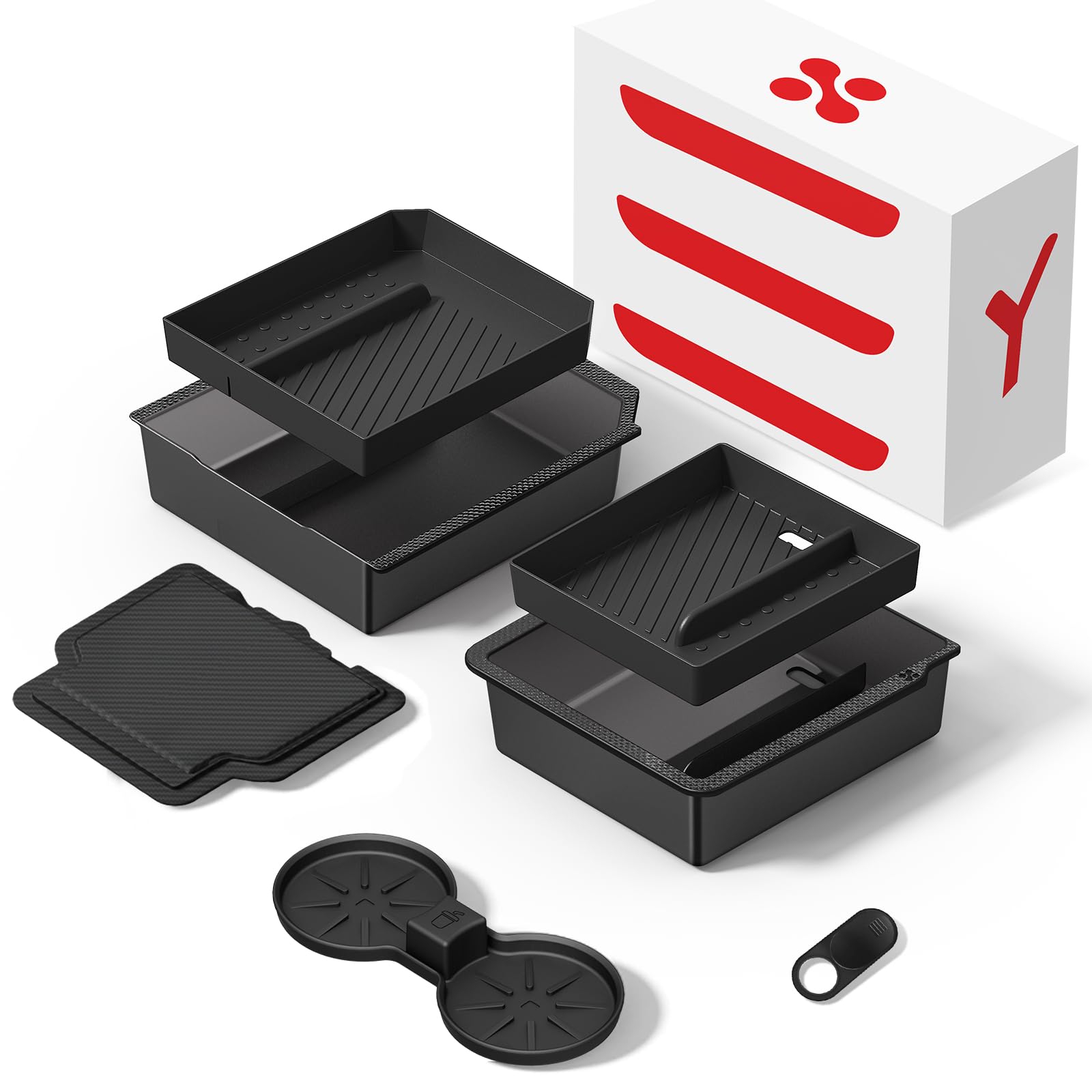 XINTUO Center Console Organizer Tray for Tesla New Model Y Juniper Accessories 2025 2026(Material PC Superior), Cup Holder, Hidden Storage Box & Armrest Drawer Organizer Image