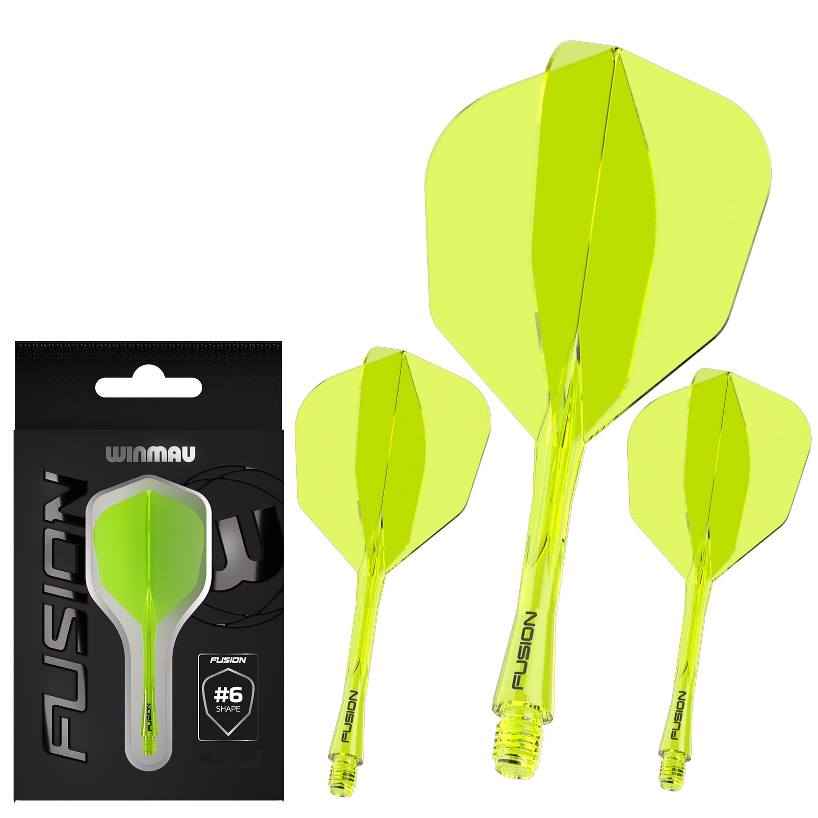 WINMAU Darts Fusion Integrated Flight & Shaft System - No.6 Shape & Design - Yellow Colour, Short Length