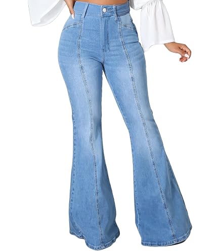 Bell Bottom Jeans for Women, Women's Floral Embroidered High Rise