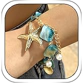 Dmaiy Pearl Shell Bracelets for Women Starfish Pendant Bracelet Boho Summer Bracelet Irregular Sea Shell Bracelets (Blue)