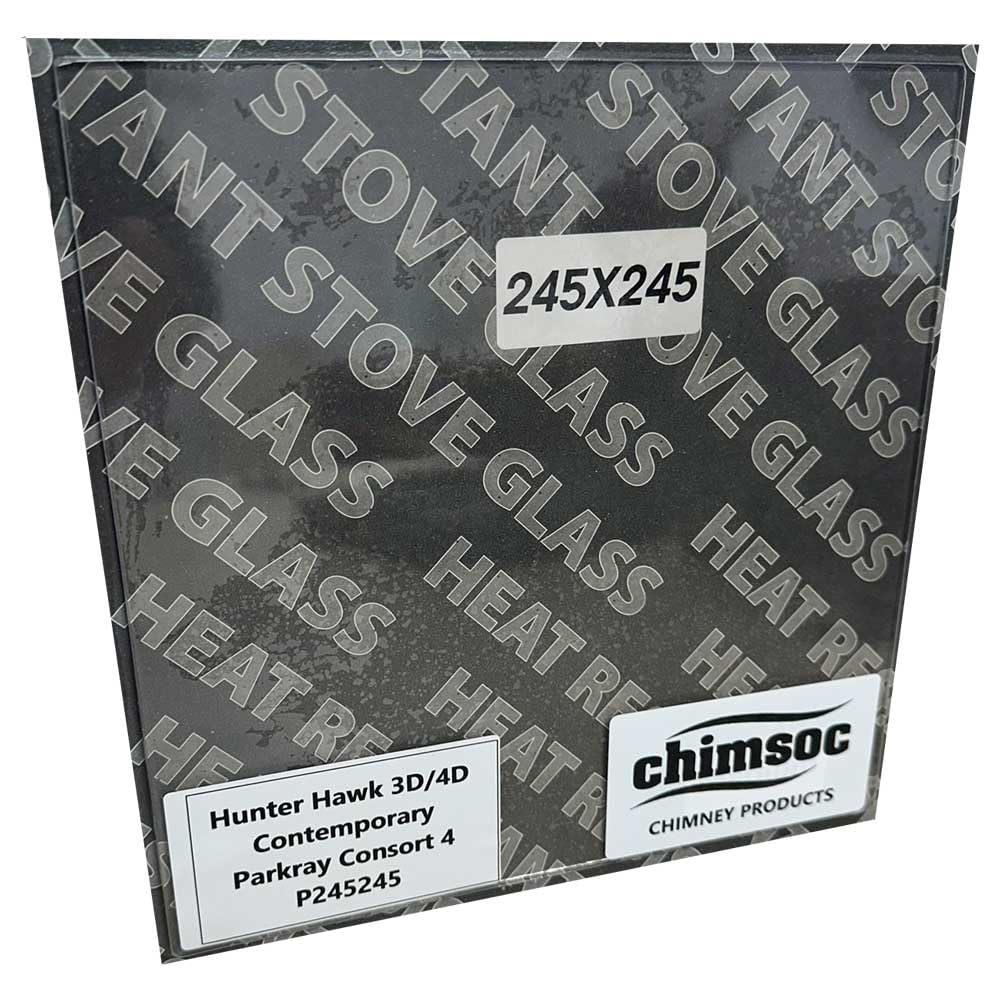 Chimsoc Replacement Stove Glass - Hunter Hawk 3D / Hawk 4D Contemporary (245mm x 245mm Square)