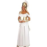 Women's Athena Costume Dress | Deluxe Greek Goddess Mythology Halloween Outfit with Headpiece